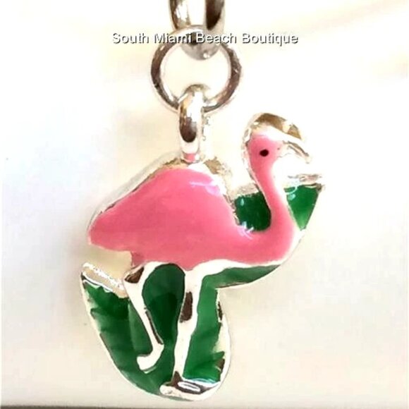 Silver Pink Flamingo Charm Bracelet Island Bird Tropical Beach Art Deco Plated - Picture 4 of 11